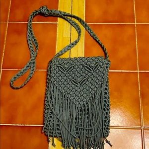 Macrame steel grey crossbody purse